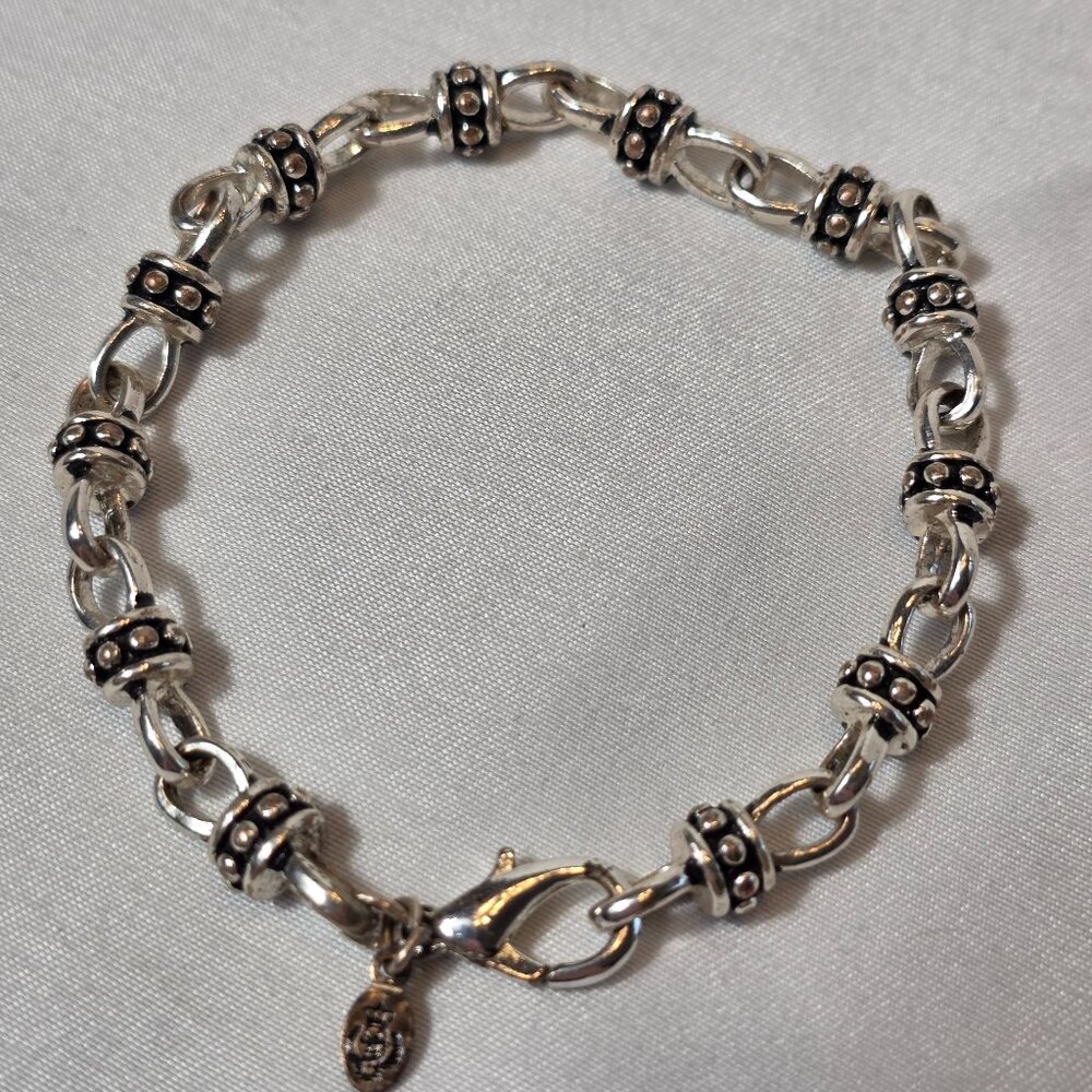 Premier Designs Lauren Bracelet Silver Tone Links Black & Silver Barrel Stations